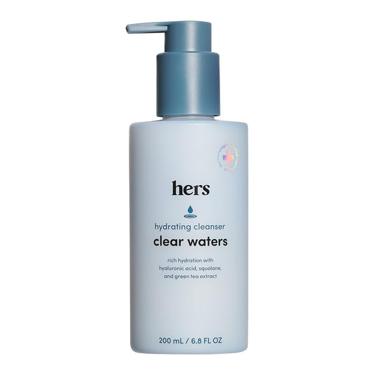 hers Clear Waters Facial Cleanser - Hyaluronic Acid, Squalane, & Green Tea Extract - Hydrating Face Wash for All Skin Types - pH Balanced & Paraben-Free - 6.8 Fl Oz