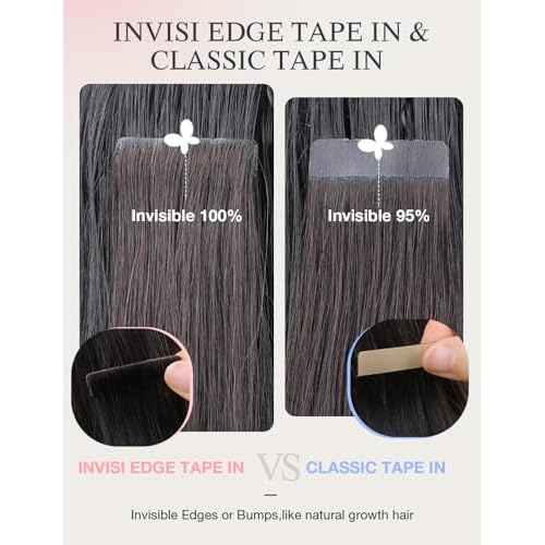 DOORES Injected Seamless Tape in Hair Extensions Human Hair Invisi Edge, Dark Brown to Chestnut Brown 10 Injection Tape-ins with 10 Classic Tape-ins 50g 16 Inch, Tape in Extensions