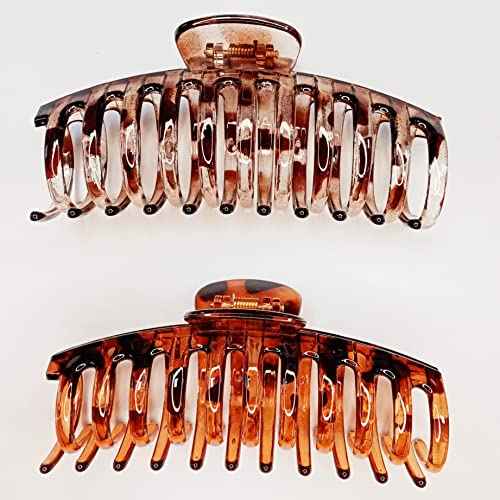5.5 Inches Extra Large Hair Clips for Long Thick Hair Women¡¯s Jumbo Hair Claw Clips 2 Counts in Set Hair Accessories (light leopard and coffee leopard)