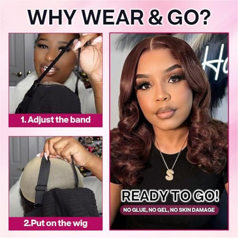 Chocolate Brown 5x5 Body Wave Hd Lace Closure Wigs Human Hair Wear And Go Glueless Bob Wig Human Hair Bob Wig For Black Women Glueless Wigs Human Hair Closure Bob 200% Density 16 Inch