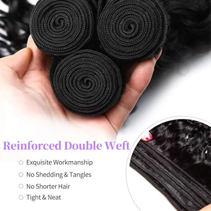 Curly Bundles Human Hair Kinky Curly Human Hair Bundles 100% Unprocessed Brazilian Virgin Hair Quick Weave Curly Hair Bundles for Women Double Weft Natural Black 18 18 18 Inch