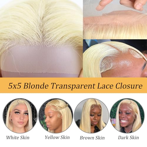 613 Blonde 5x5 Closure 150% Density Body Wave Hd Lace Closure 10a Brazilian Virgin Human Hair Pre Plucked with Baby Hair Natural Hairline Bleached Knots 18 Inch
