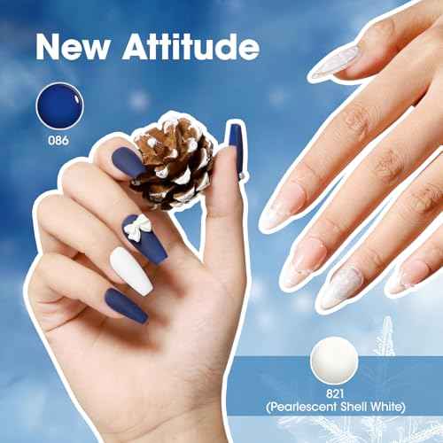 GELLEN Blue Gel Nail Polish Set, 6 Colors Glitter Royal Navy Dark Blue Pearlescent Shell White Nail Gel Polish Kit, Soak Off UV Gel Polish Winter Nail Art Design DIY Manicure Gift for Her