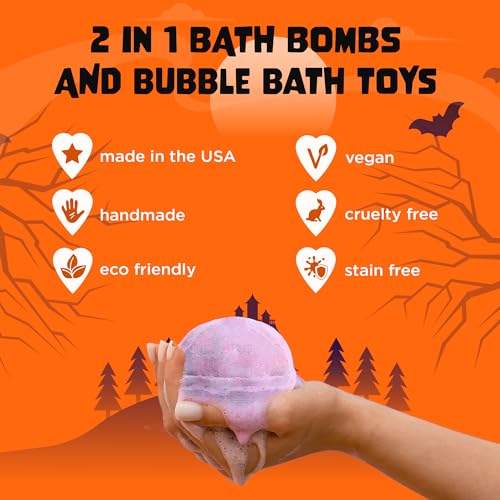 Halloween Bath Bombs for Kids with Surprise Halloween Toys Inside (6 Pack) - Large Pumpkin Bath Bombs for Kids, Boys, Girls & Teens ? Spooky Boo Basket Stuffers for Kids - Made in USA by Two Sisters