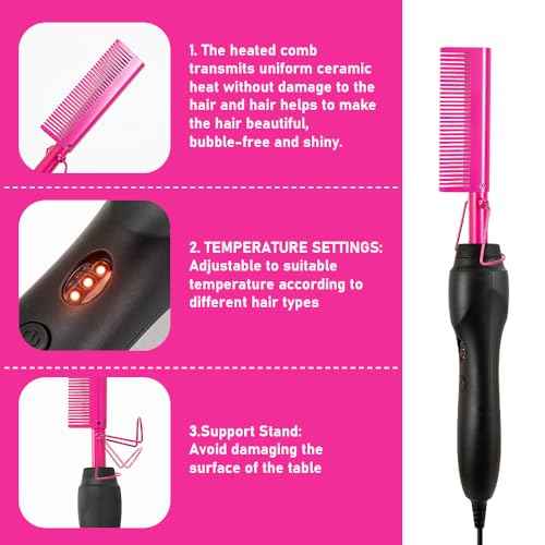 Electric Hot Comb Hair Straightener Electrical Straightening Comb Curling Iron for Natural Black Hair Wigs Pressing Combs with Lace Glue Hair Wax Stick Edge Control Set