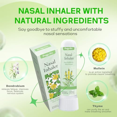 Herbal Diffuser Pen with Extracts of Mullein/Thyme/Mint 600 Uses and Nasal Stick Pure Mullein & Mint Extract? Boost Focus, Reduce Fatigue & Stuffy Noses Instant Refreshment