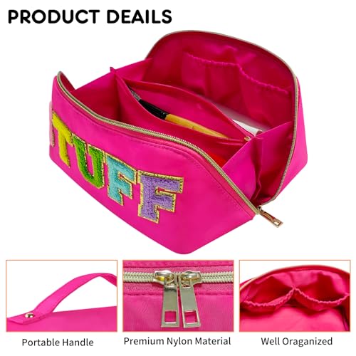 Preppy Stuff Makeup Bag, Stoney Clover Travel Toiletry Bag Pouch Chenille Letter Make Up Bags Girls Cute Cosmetic Bag Wedding Birthday Stocking Stuffers for Gifts Halloween Stuff (Rose Red)
