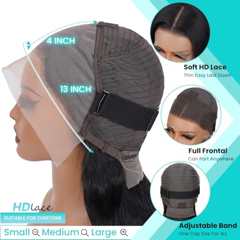 Body Wave Lace Front Wigs Human Hair Pre Plucked 13x4 HD Transparent Lace Frontal Wigs Human Hair with Baby 180% Density 9A Glueless Brazilian Lace Front Wig for Black Women Natural Black 26 Inch
