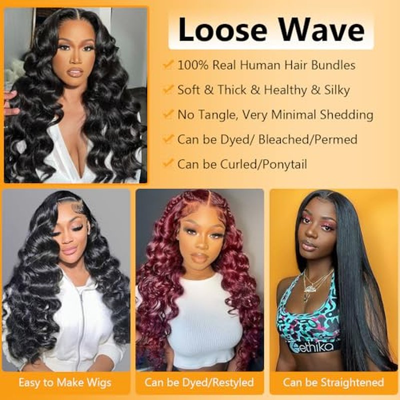 QTHAIR Brazilian Human Hair Loose Wave Bundles 16A Grade Brazilian Loose Weave 1 Bundles Deal (30",100g) Human Hair Natural Color