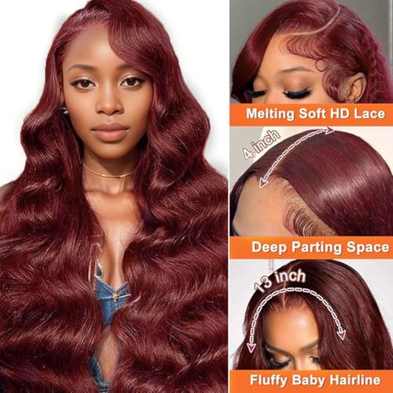 Reddish Brown Lace Front Wigs Human Hair 13x4 HD Body Wave Lace Front Wig Pre Plucked 180 Density Lace Frontal Wigs 33# Color Brown Auburn Human Hair Wig for Women 20 Inch