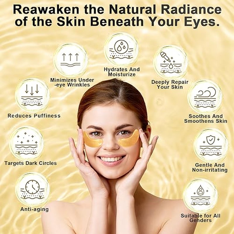 Under Eye Patches (24 Pairs) - 24K Gold Eye Masks Enriched with Abundant Collagen | Diminish Dark Circles and Puffiness | Anti-Aging, Smooth Fine Line, Nourish Skin - Gifts for Women Skin Care