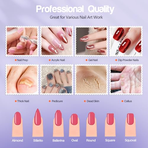 Electric Nail Drill Machine Handheld Flat Light 2-in-1 for Beginners Acrylic Gel Nails Manicure Pedicure Polishing Shape Tool with 8 Bits Gel Nails and Home Salon Use