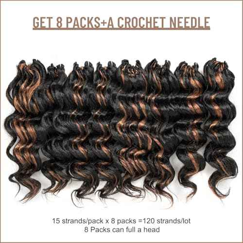 ToyoTress Ocean Wave Crochet Hair - 9 Inch 8 Packs Black Mix Brown Highlight Short Curly Hair Ocean Wave Braiding Hair, Synthetic Hair Extensions (9 Inch, P1B/30-8P)
