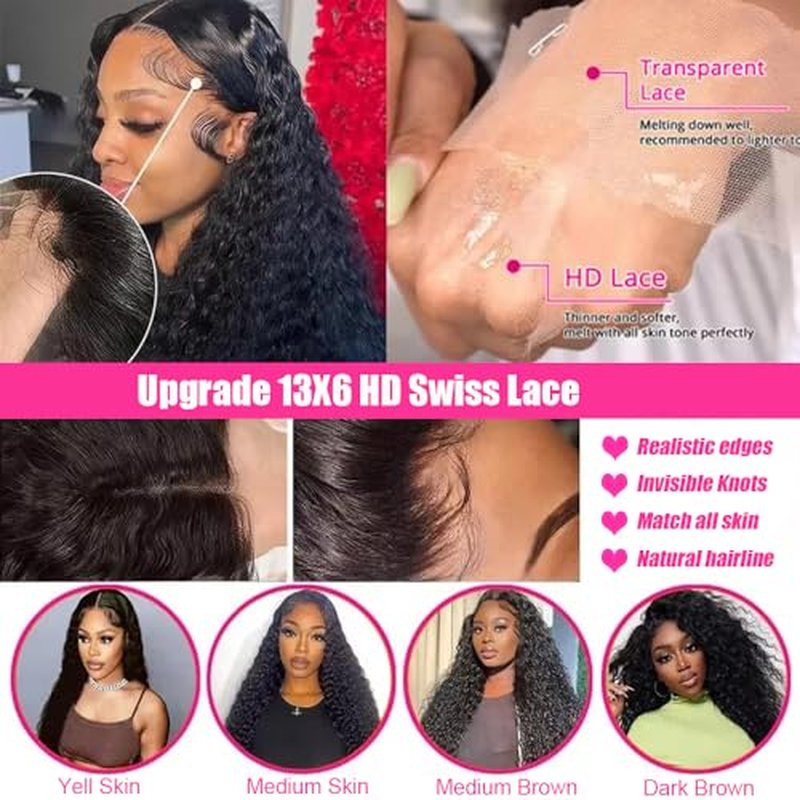 JTMMP 20 Inch Deep Wave Lace Front Wigs Human Hair 13x6 HD Lace Front Wigs Human Hair Pre Plucked Brazilian 200 Density Deep Wave Curly Glueless Frontal Wigs Human Hair