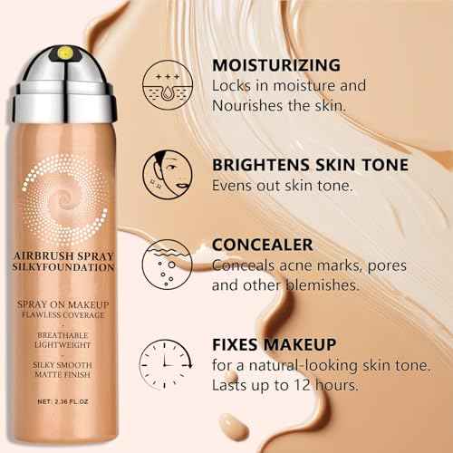 AirBrush Foundation Spray With Airbrush Primer, Silky Mist Foundation Spray Makeup, Full Coverage Foundation for Smooth Radiant, Formula Breathable Lightweight Hydrating (02 Beige)