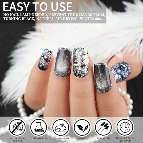 1Milk White with Black Sliver Sparkle Aluminum Foil Dip Powder, Nail Dipping Powder French Pro Collection System Nail Art Starter Manicure Salon DIY at Home 1 oz Long Lasting