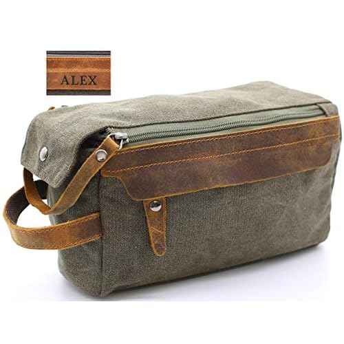Toiletry Bag For Men And Women Personalized Shaving Kit Bag Crazy Horse Leather Dopp Kit For Men Travel Shaving Bag Mens Toiletry Bag Canvas Dopp Kit For Travel (ArmyGreen)