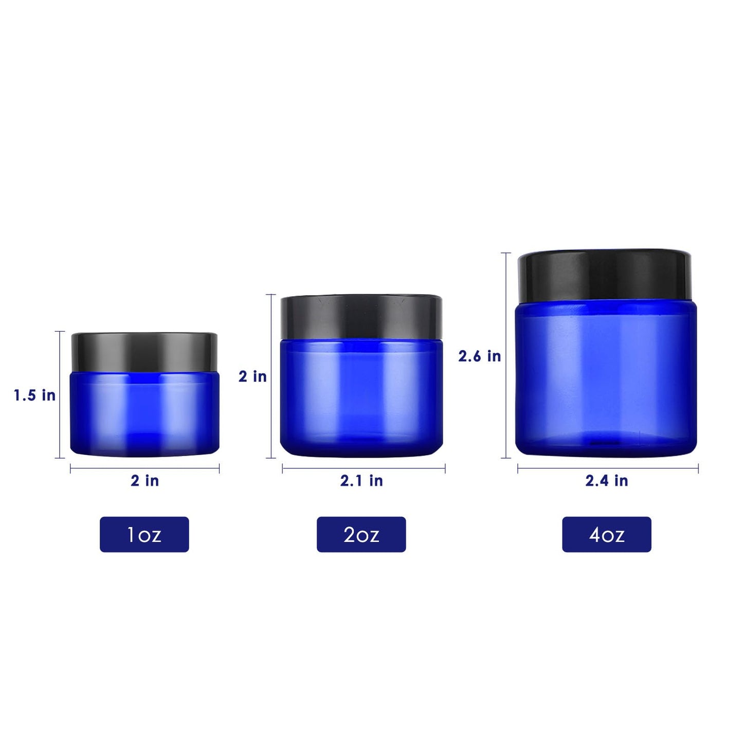 IRON BILL 1 Oz Blue Round Glass Jars with Inner Liners and Black Lids(24PCS) Empty Cream Containers Refillable Cosmetic Vials for Cosmetics, Lotions, Ointment, Body Scrubs & Balms