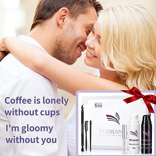 PERMANIA Lash Lift Kit with Black Color, Eyelash & Brow Lamination 4 IN 1 Black Color Make Lash Perm Voluminous and Curl for Salon & Home£¨Black£©