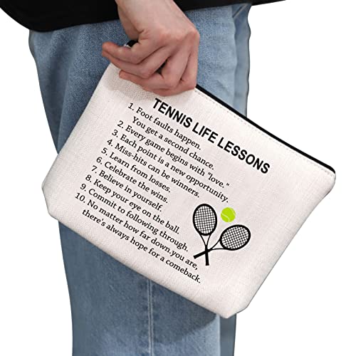 G2TUP Tennis Gift Tennis Life Lesson Makeup Bag Tennis Player Cosmetic Bag Tennis Lover Gift Tennis Team Gift Zipper Travel Pouch (Tennis Life Lesson White Bag)