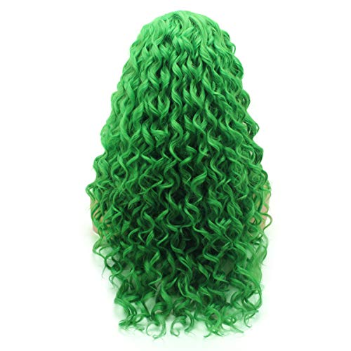 Hair Curly Long 26inch Green Half Hand Tied Heat Resistant Synthetic Lace Front Wigs