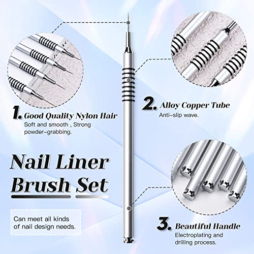 Nail Art Liner Brushes Set, 6Pcs Nail Art Design Brush Striping Thin Long Lines Dotting Drawing Pen, UV Gel Polish Painting Metal Handle Striper Brushes Size 5/7/9/11/20/25mm