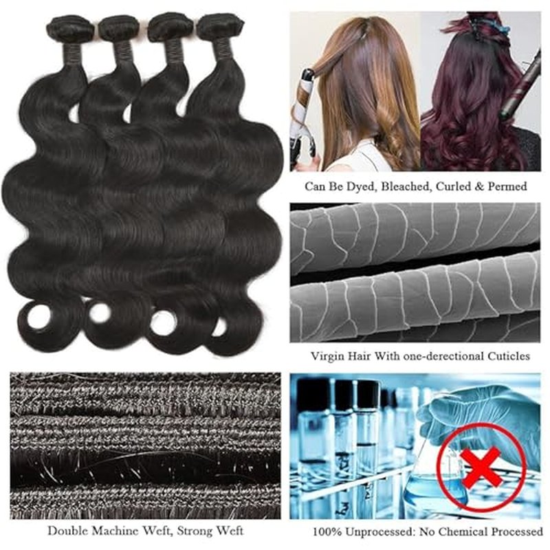 12A Human Hair Bundles 20 20 22 22 Inch Body Wave Bundles Human Hair Unprocessed Brazilian Quick Weave Hair 4 Bundles for Women Natural Color