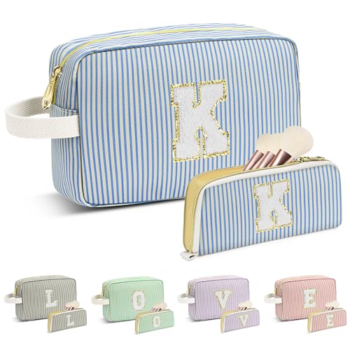 Travel Makeup Bag Christmas Gifts for Women Girl Teens, Personalized Initial Makeup Bag for Cute Teen Girls, Preppy Stuff Toiletry Bag Cosmetic Bag, Teen Girls Gift Trendy Stuff, Letter K