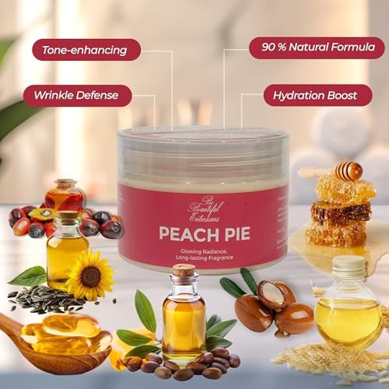 body butter peach pie scent long -lasting fragrance,hydrate skin jojoba oil and more 8oz