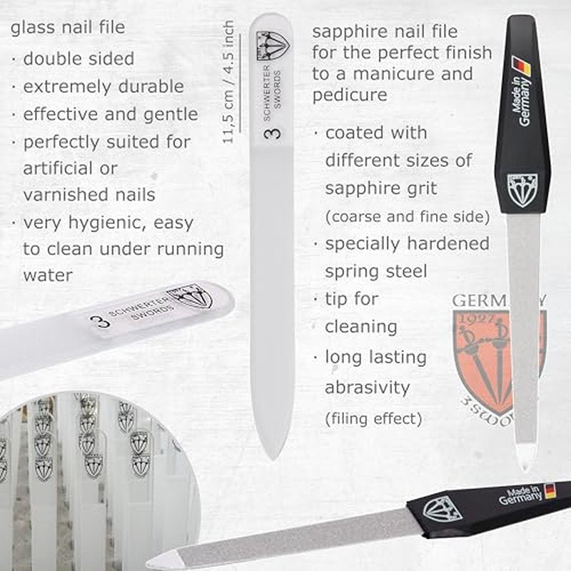3 Swords Germany - brand quality 8 piece manicure pedicure grooming kit set synthetic leather case black silver spots - Made in Germany