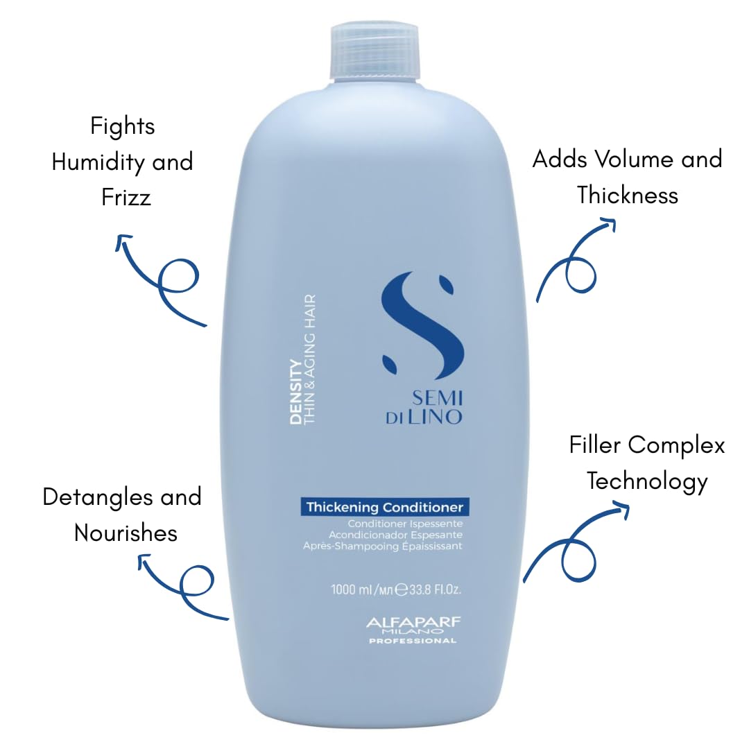 Alfaparf Milano Semi Di Lino Density Conditioner - Sulfate-Free, Detangling & Moisturizing for Thin Hair with Filler Complex - Provides Softness & Added Volume (33.8 Fl Oz)