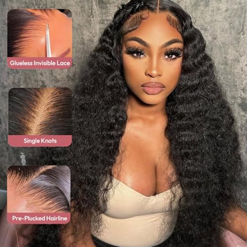 13x6 Deep Wave Lace Front Wigs Human Hair 200 Density 22 Inch Curly Wig 13x6 HD Lace Front Wigs Human Hair Glueless Wigs Human Hair Pre Plucked for Black Women Natural Color