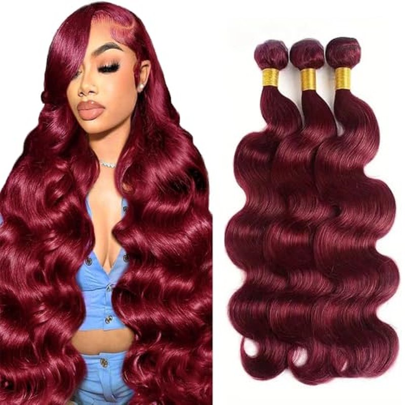 99j Human Hair Bundles Burgundy Body Wave Bundle Unprocessed Brazilian Virgin Human Hair Extensions Burgundy Bundles 26 28 30 Inch