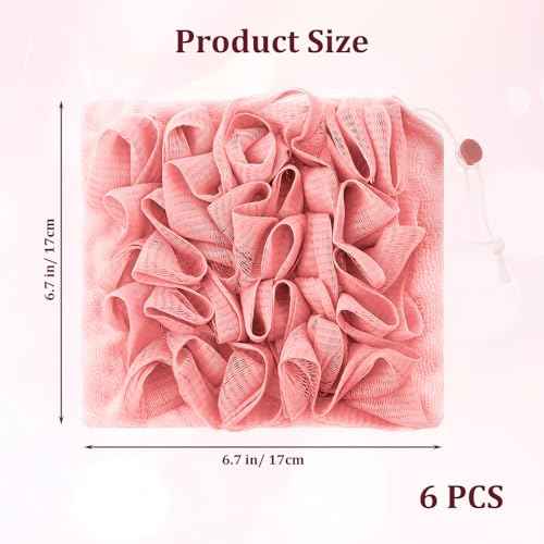 6 Pack Soap Bar Loofah, 2 in 1 Loofah Washcloth Combo, Bath Sponge with Drawstring, That Holds Bar Soap for Cleansing and Smooth Skin (6 Colors, 6.7 x 6.7 Inch)