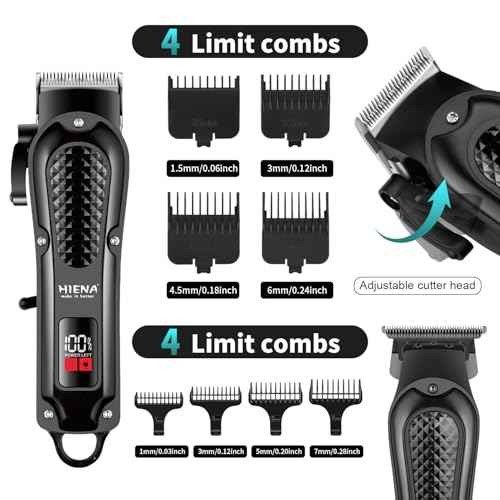 HIENA PRO Professional Cordless Hair Clippers for Men, Beard Trimmer & Nose Hair Trimmer Set, Rechargeable Electric Barber Hair Cutting Grooming Kit