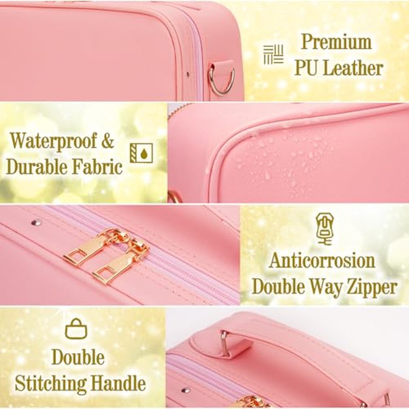 Travel Makeup Bag with Light Up Mirror,Makeup Travel Case with adjustable dividers,Waterproof Makeup Train Case,lighted Makeup Case with Detachable Mirror