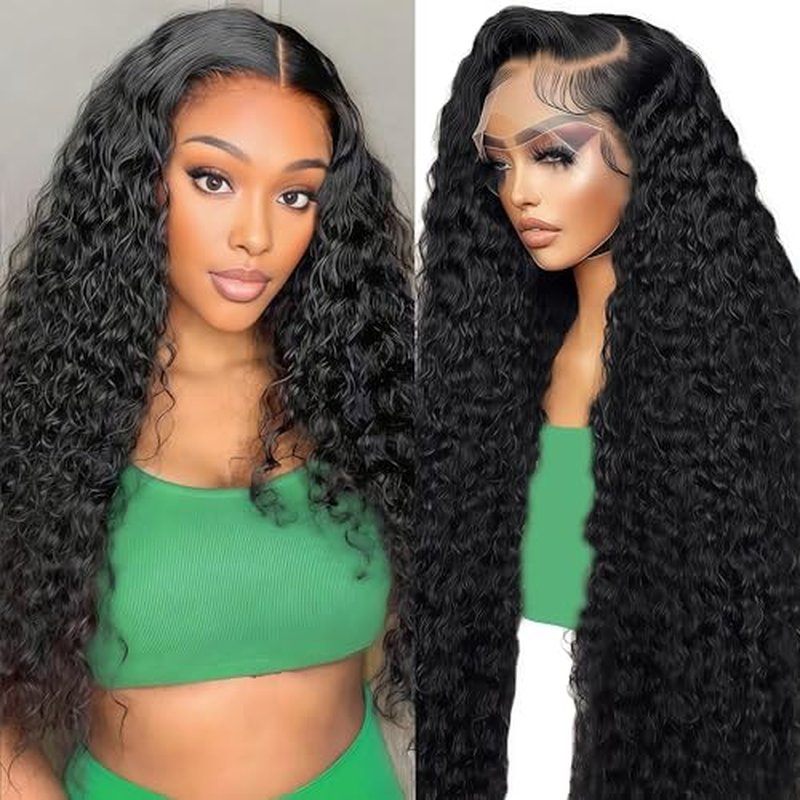 22 Inch Deep Wave Lace Front Wigs Human Hair 13x6 HD Real Human Hair Wig 12A Natural Black Glueless Curly Wig Human Hair Pre Plucked for Women Invisilbe Hairline Tiny Knots 200 Density Longer Life