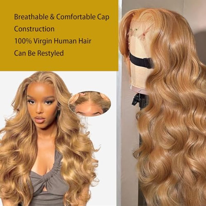 200% Density 22 Inch Honey Blonde 5x5 HD Lace Front Wig Human Hair Body Wave Lace Closure Wigs Human Hair Pre Plucked 27# Honey Blonde Wig Glueless Wigs for Women