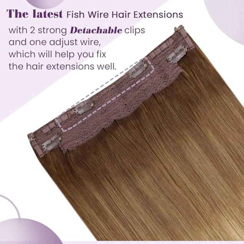 LaaVoo Wire Hair Extensions Human Hair Wire Human Hair Extensions Brown Balayage Light Brown with Blonde Human Hair Wire Extensions Long Hair 20 Inch 100g