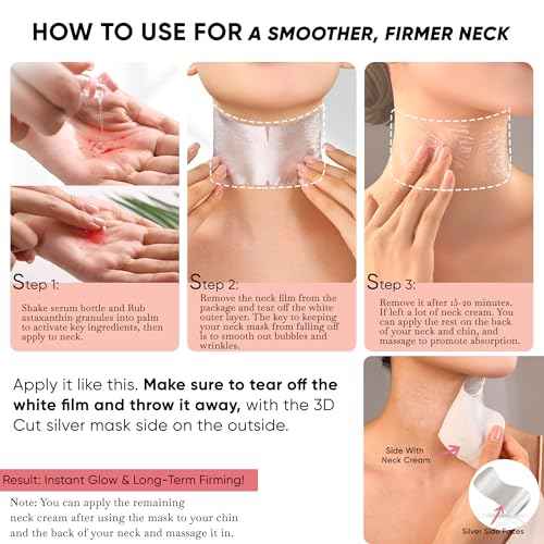 Neck Firming Mask with Collagen & Astaxanthin, 2 in 1 Anti-Wrinkle Neck Sheet Mask Set, Deep Hydration, Skin Tightening, Lifting & Moisturizing Care Patches for Daily Use & Travel, 5 Pack