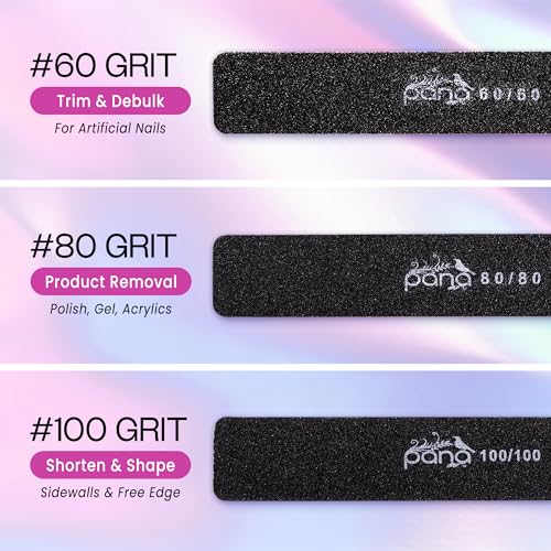 10pcs - PANA Jumbo Double-Sided Emery Nail File for Manicure, Pedicure, Natural, and Acrylic Nails - Black (Grit 80/80)
