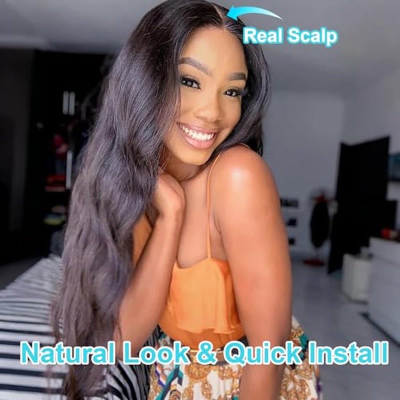 EMOL U Part Human Hair Wig Body Wave 22 Inches Upart Wig for Black Women Long Wavy Brazilian Remy Human Hair Glueless Wigs Natural Black Breathable No Sew In Beginner Friendly