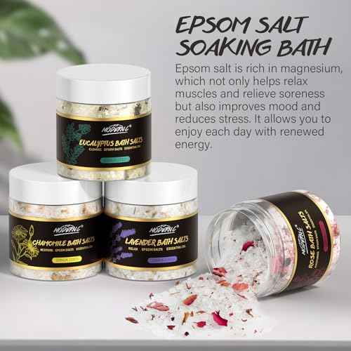 Epsom Bath Salts Gift Set for Soaking 4pcs Bath Salts with Essential Oils for Women Relaxing Lavender Eucalyptus Rose Chamomile Bath Set for Women Luxury Spa Birthday Mother's Day Christmas Gift