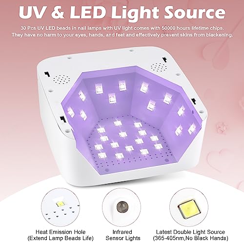 Nail Lamp,Cordless UV Led Nail Lamp 72W Rechargeable Nail Dryer with 5 Timer Setting,Professional Nail Light with Cute Heart Shape Large LCD Display