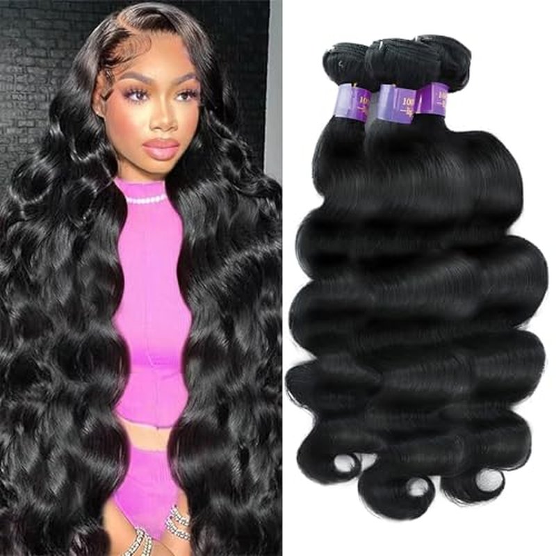 Body Wave Bundles Human Hair 20 22 24 Inch 12A Grade 100% Unprocessed Brazilian Virgin 3 Bundles Human Hair Natural Black