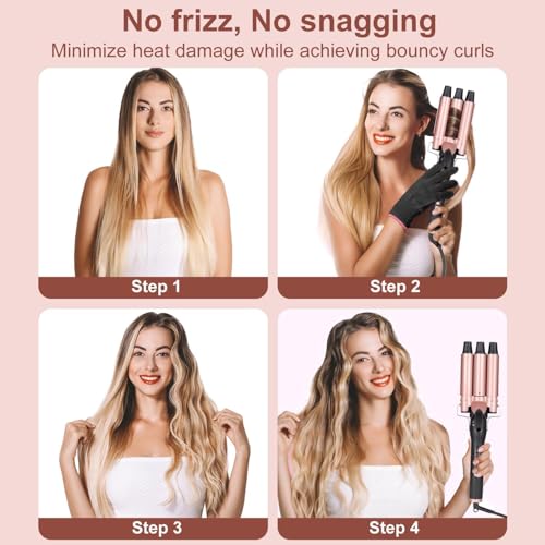 5 in 1 Curling Wand Set, Three Barrel Curling Iron Set with 3 Barrel Curling Iron and 4 Interchangeable Ceramic Curling Wand(0.5¡±-1.25¡±), Fast Heating, Include Glove & 2 Clips