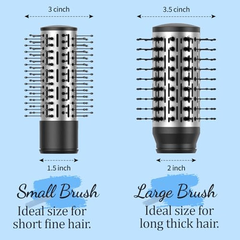 Rotating Hair Dryer Brush Spinning: 2 Size Detachable Brush(2" & 1.5") | 3 Heats & 2 Speeds Plus a Cool Air Setting | Big Buttons Design for Arthritis