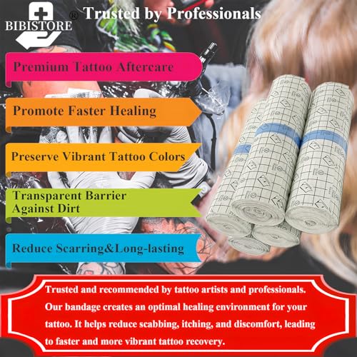 BIBISTORE Waterproof Tattoo Aftercare Bandage,7.87" x 11 Yard Transparent Dressing Film Roll,Tattoo Protective Cover up Tape,Tattoo Second Skin Adhesive Patch,Tattoo Healing Wrap,Tattoo Supplies