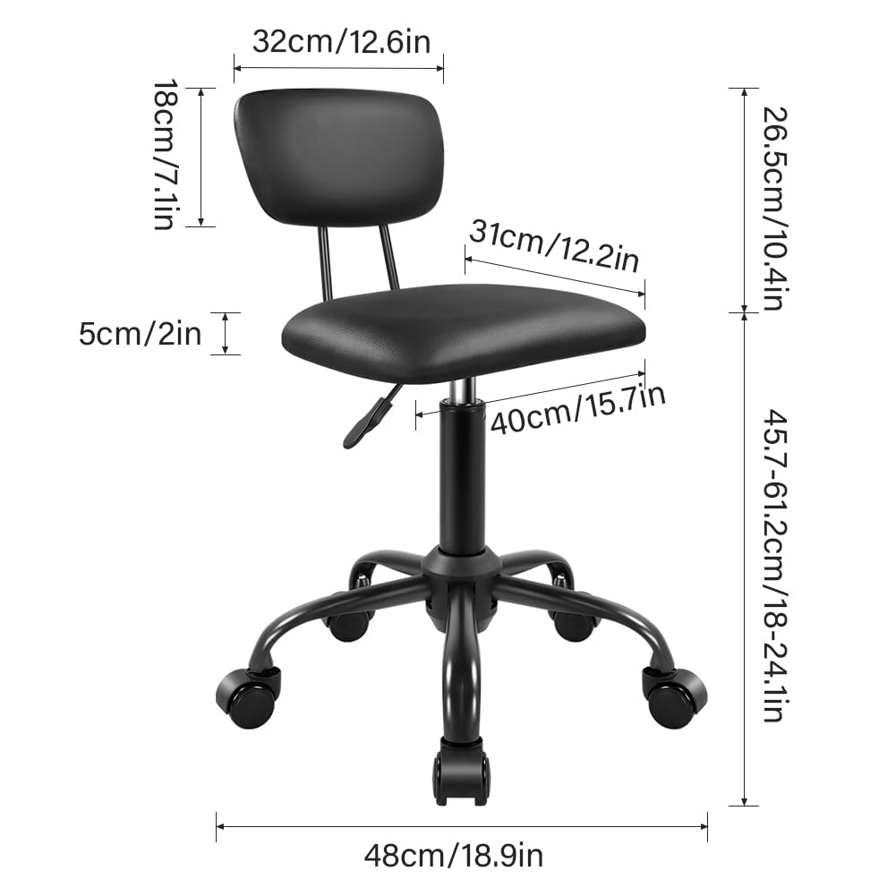 WKWKER Square Swivel Stool with Wheels Height Adjustable Stools for Home Work Drafting SPA Massage Shop Cost-Effective Rolling Stool Chair with Back (Black)