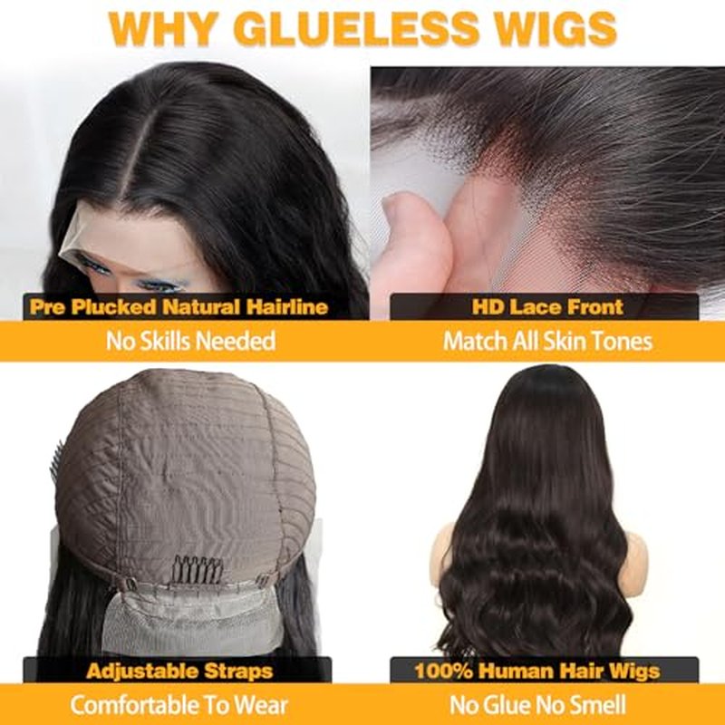 Body Wave Lace Front Wigs Human Hair 13x4 HD Transparent Lace Frontal Wigs Human Hair for Women Brazilian Virgin 180 Density Glueless Wigs Human Hair Pre Plucked with Baby Hair Natural Black 26 Inch